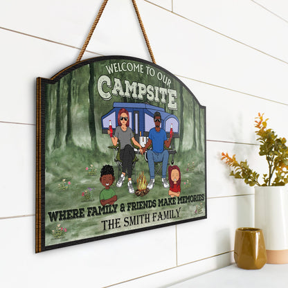 Welcome To Our Campsite - Gift For Camping Lovers, Campsite, Camping Decor, Couple, Family, Pet Lovers - Personalized Custom Shaped Wood Sign