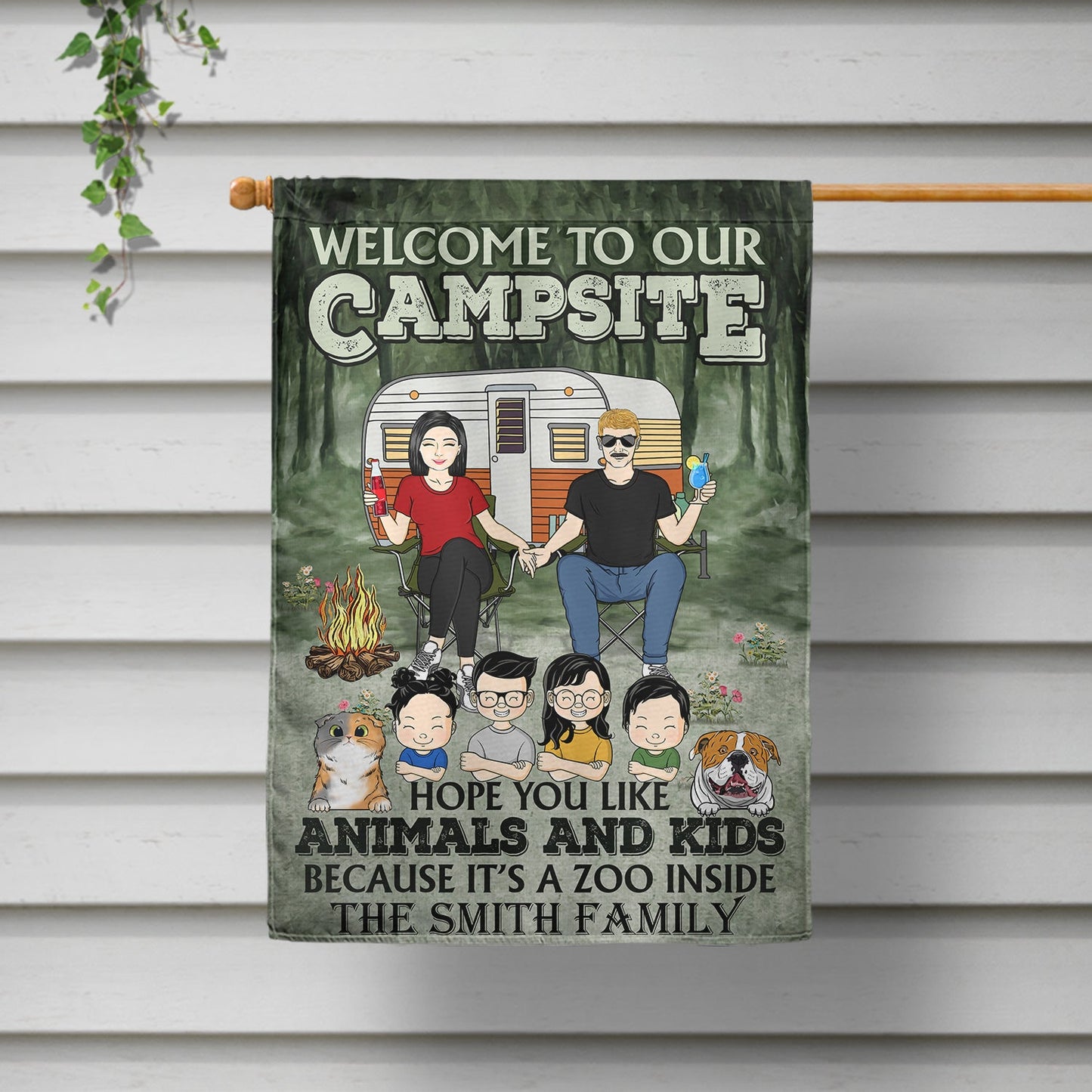 Campsite Hope You Like Animals And Kids - Gift For Camping Lovers, Couple, Parents, Pet Lovers - Personalized Custom Flag