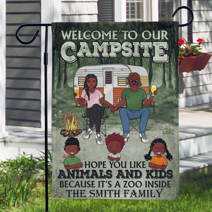 Campsite Hope You Like Animals And Kids - Gift For Camping Lovers, Couple, Parents, Pet Lovers - Personalized Custom Flag