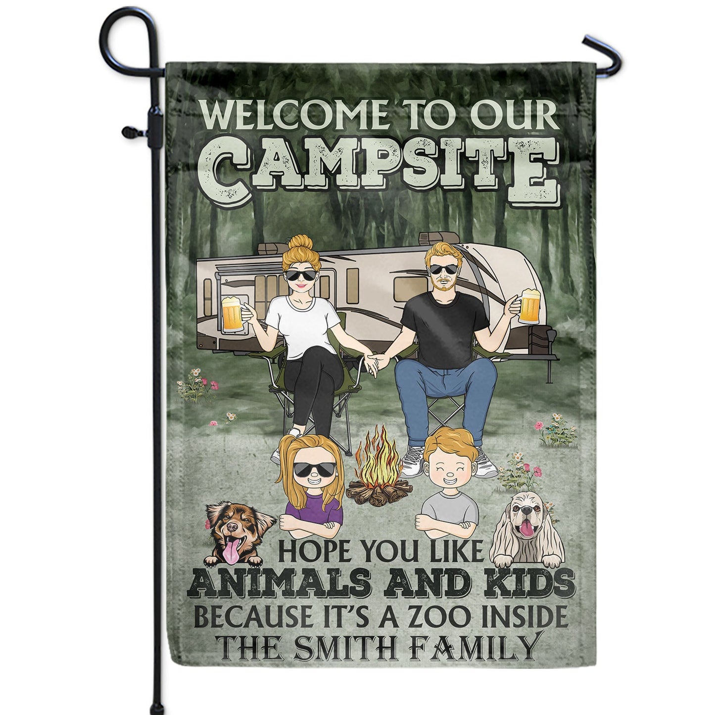 Campsite Hope You Like Animals And Kids - Gift For Camping Lovers, Couple, Parents, Pet Lovers - Personalized Custom Flag