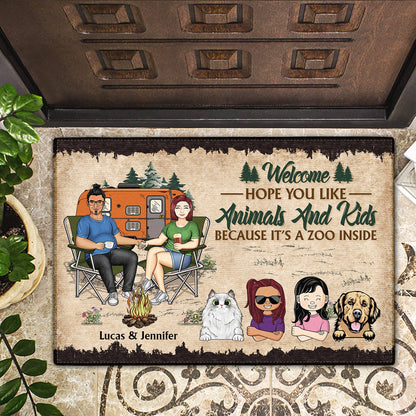 Hope You Like Animals And Kids - Gift For Camping Lovers, Couple, Parents, Pet Lovers - Personalized Custom Doormat