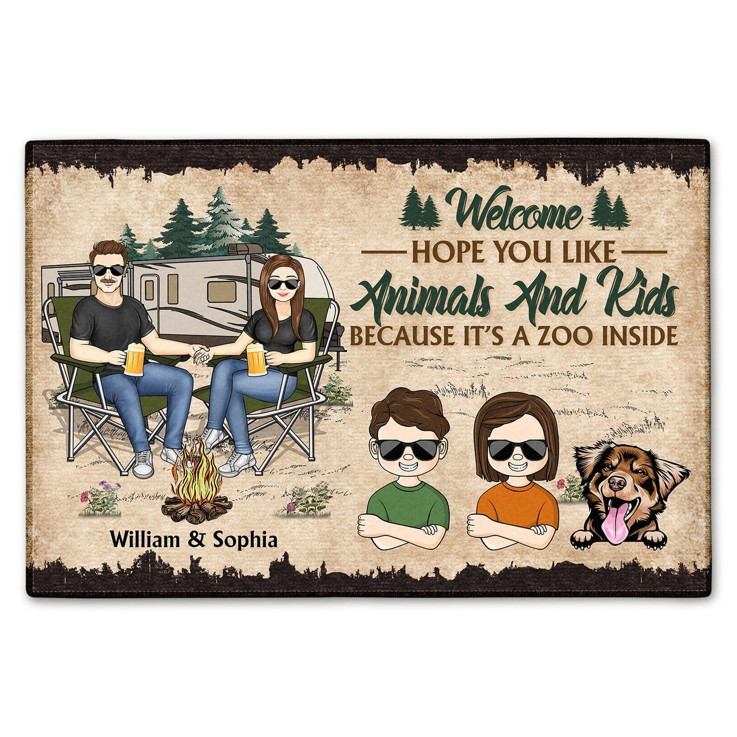 Hope You Like Animals And Kids - Gift For Camping Lovers, Couple, Parents, Pet Lovers - Personalized Custom Doormat