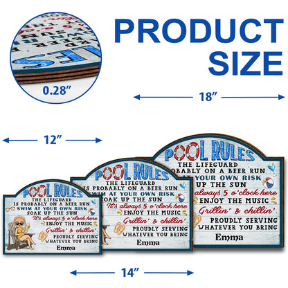 Pool Rules Swim At Your Own Risk Grilling Chibi - Home Decor, Backyard Decor, Gift For Her, Him, Family, Couples, Husband, Wife - Personalized Custom Shaped Wood Sign