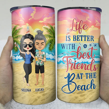 Beaches Booze Besties Best Friends - Gift For BFF, Siblings, Colleagues - Personalized Custom 4 In 1 Can Cooler Tumbler