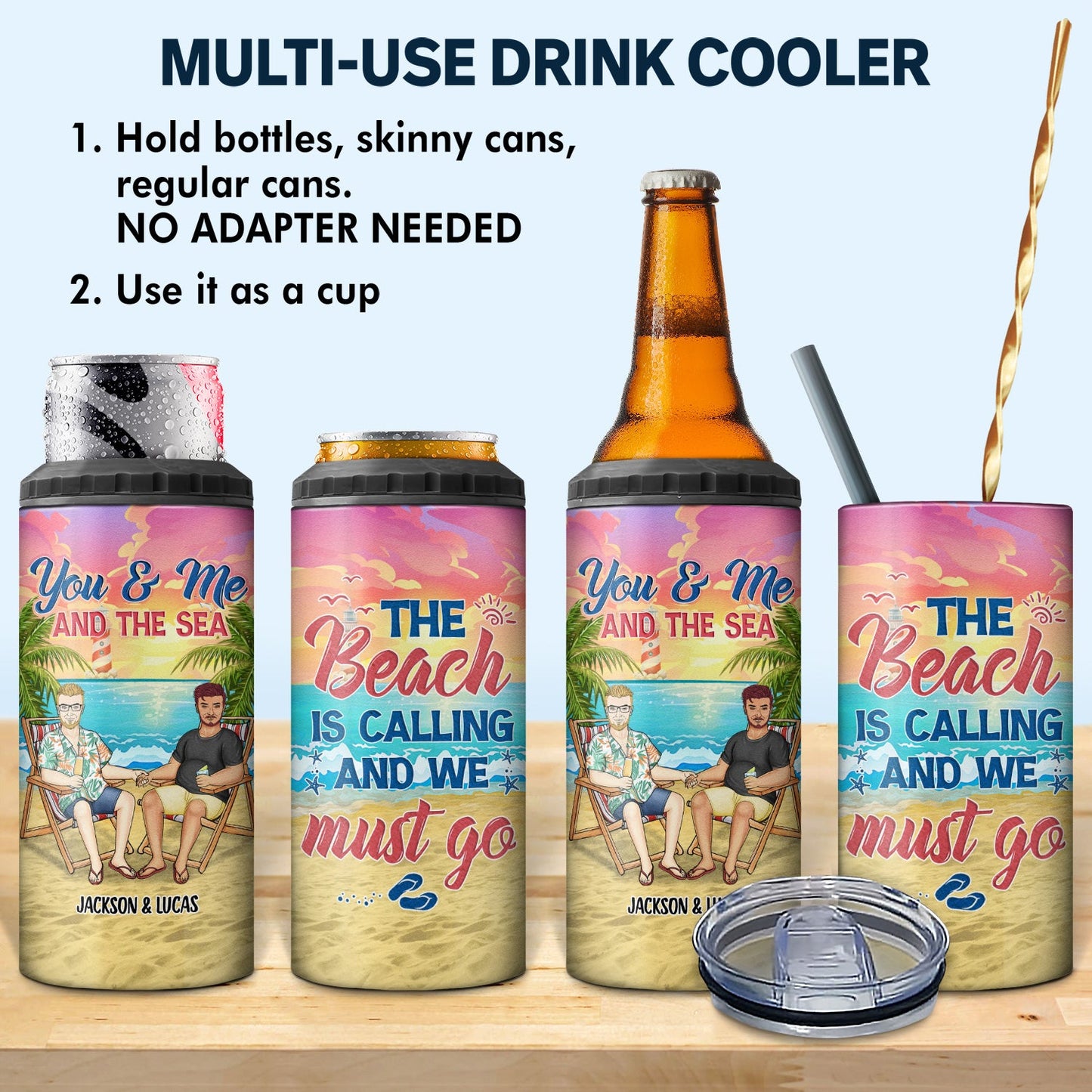 Husband And Wife Drinking Buddies For Life - Gift For Couples, Beach, Travel Lovers - Personalized Custom 4 In 1 Can Cooler Tumbler