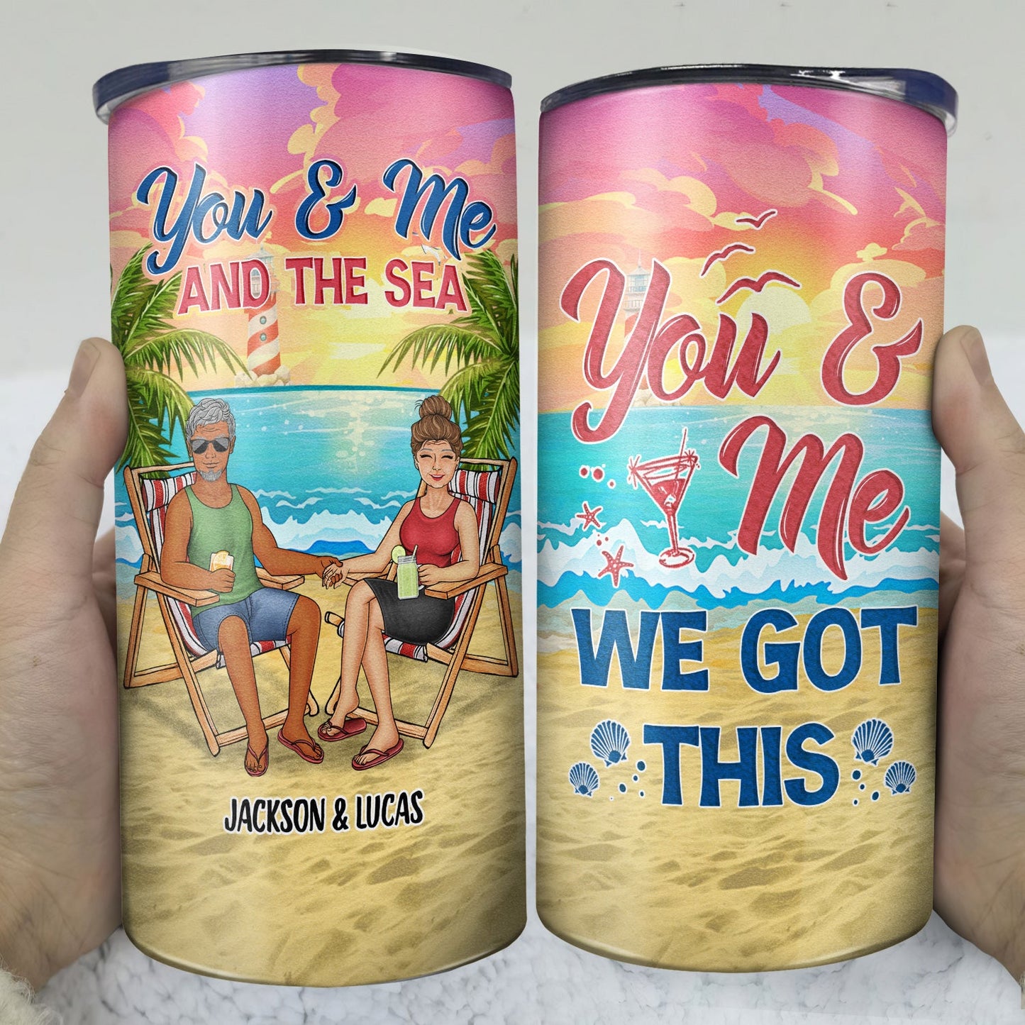 Husband And Wife Drinking Buddies For Life - Gift For Couples, Beach, Travel Lovers - Personalized Custom 4 In 1 Can Cooler Tumbler