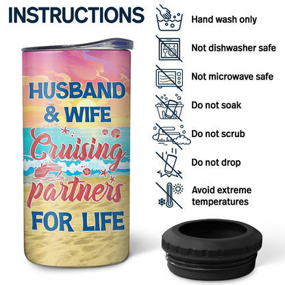 Husband And Wife Drinking Buddies For Life - Gift For Couples, Beach, Travel Lovers - Personalized Custom 4 In 1 Can Cooler Tumbler