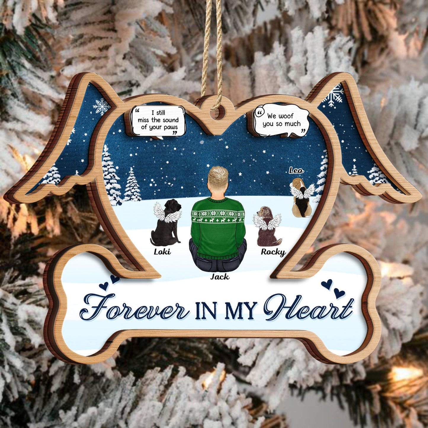 Forever In My Heart - Christmas Memorial Gift For Dog Mom, Dog Dad - Personalized 2-Layered Wooden Ornament