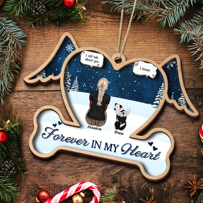 Forever In My Heart - Christmas Memorial Gift For Dog Mom, Dog Dad - Personalized 2-Layered Wooden Ornament