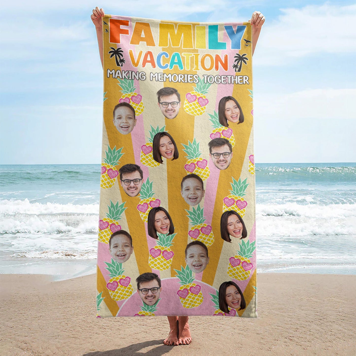 Custom Photo Family Memories Vacation Traveling Beach Picnic Vacation - Birthday, Funny Gift Couples, Parents, Family, Kids - Personalized Beach Towel