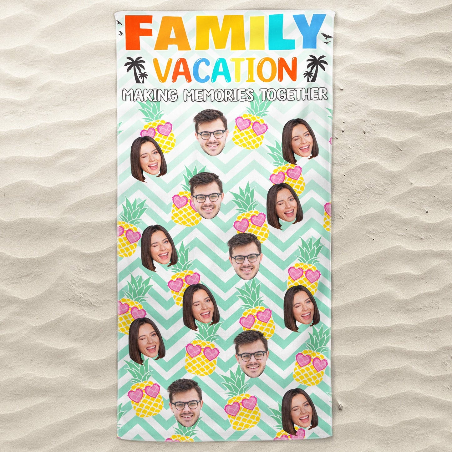 Custom Photo Family Memories Vacation Traveling Beach Picnic Vacation - Birthday, Funny Gift Couples, Parents, Family, Kids - Personalized Beach Towel
