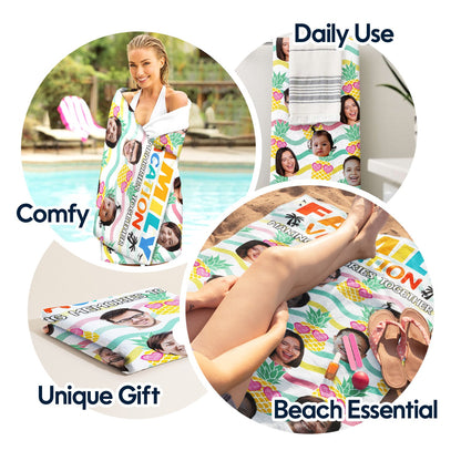 Custom Photo Family Memories Vacation Traveling Beach Picnic Vacation - Birthday, Funny Gift Couples, Parents, Family, Kids - Personalized Beach Towel