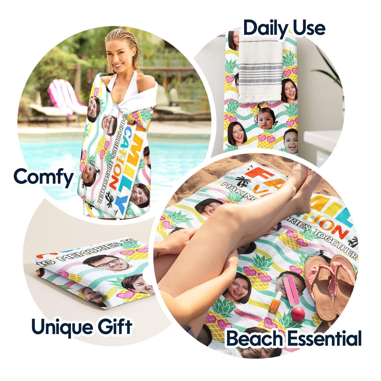 Custom Photo Family Memories Vacation Traveling Beach Picnic Vacation - Birthday, Funny Gift Couples, Parents, Family, Kids - Personalized Beach Towel