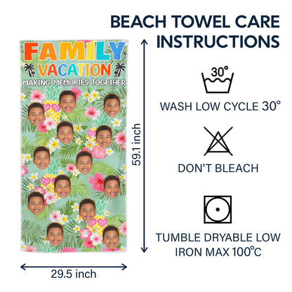 Custom Photo Family Memories Vacation Traveling Beach Picnic Vacation - Birthday, Funny Gift Couples, Parents, Family, Kids - Personalized Beach Towel