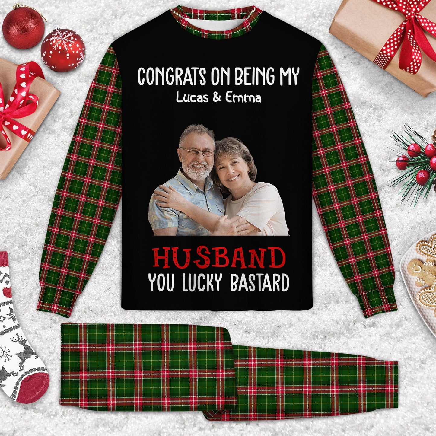 Custom Photo Congrats On Being My Husband - Gift For Couples, Family - Personalized Unisex Pajamas Set
