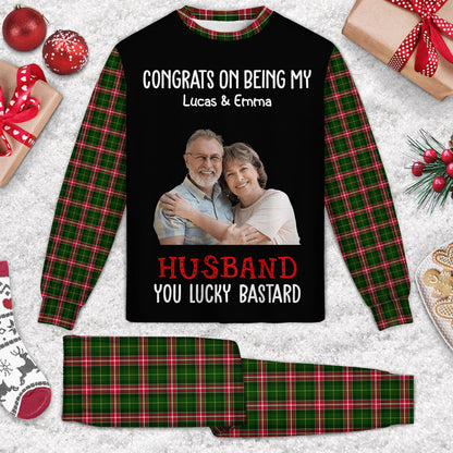 Custom Photo Congrats On Being My Husband - Gift For Couples, Family - Personalized Unisex Pajamas Set