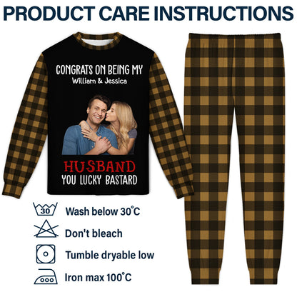 Custom Photo Congrats On Being My Husband - Gift For Couples, Family - Personalized Unisex Pajamas Set