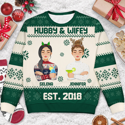 Hubby & Wifey - Anniversary, Christmas Gift For Couples, Husband, Wife - Personalized Unisex Ugly Sweater