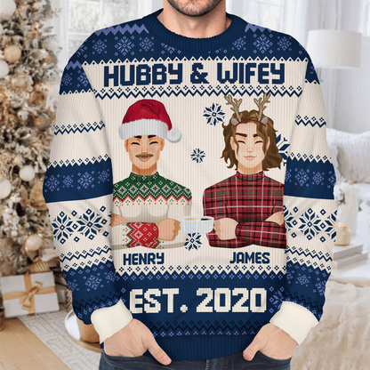 Hubby & Wifey - Anniversary, Christmas Gift For Couples, Husband, Wife - Personalized Unisex Ugly Sweater