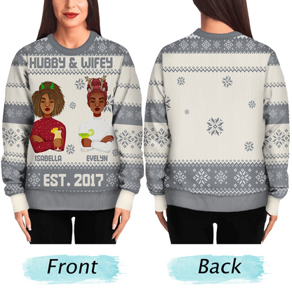 Hubby & Wifey - Anniversary, Christmas Gift For Couples, Husband, Wife - Personalized Unisex Ugly Sweater