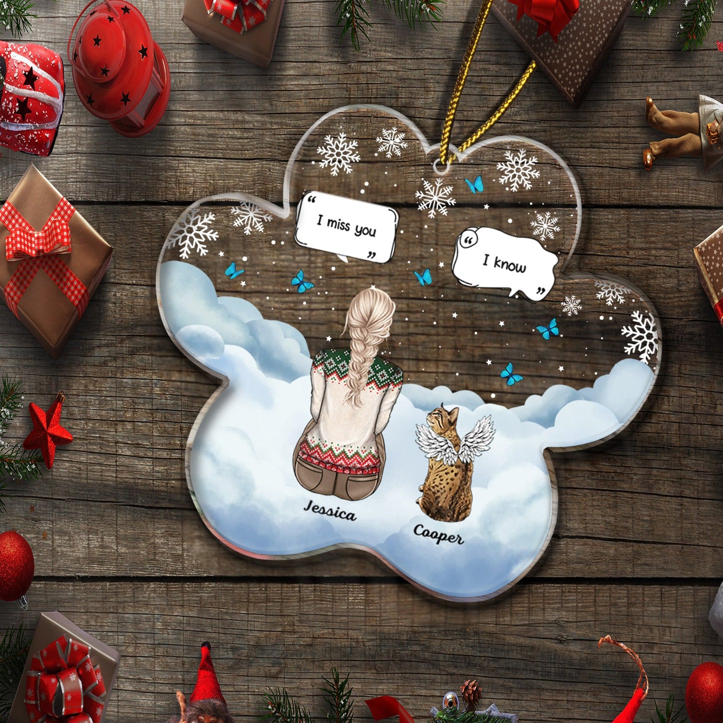 I Miss You - Christmas Memorial Gift For Pet Lovers, Dog Mom, Dog Dad, Cat Mom, Cat Dad - Personalized Custom Shaped Acrylic Ornament