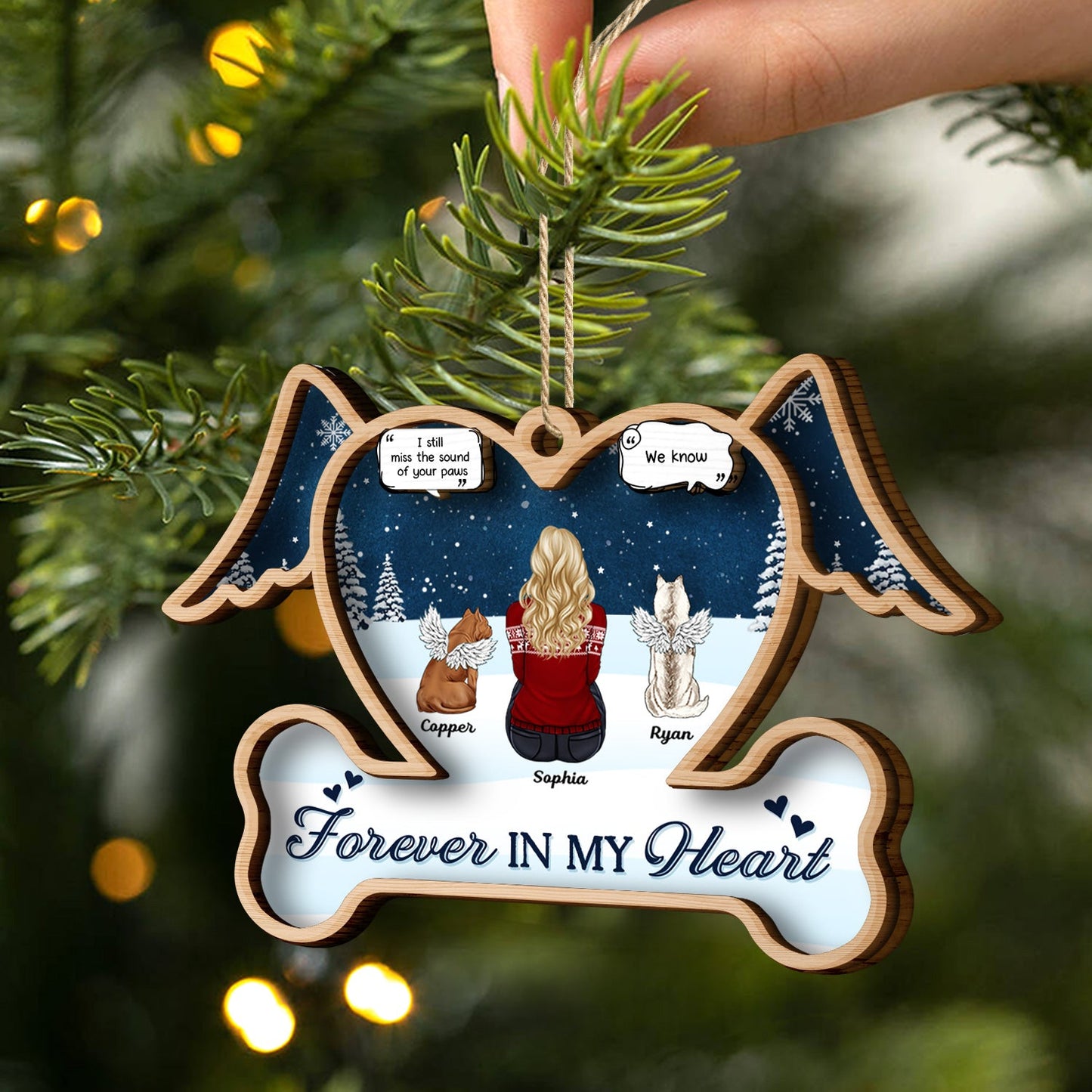 Forever In My Heart - Christmas Memorial Gift For Dog Mom, Dog Dad - Personalized 2-Layered Wooden Ornament