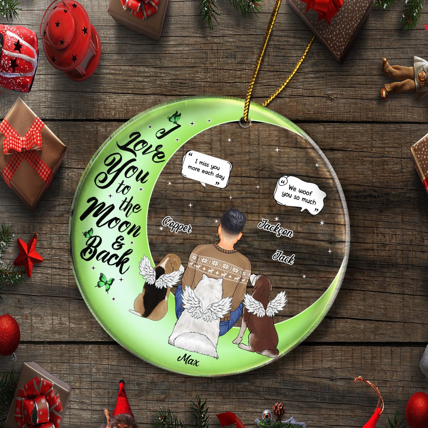 I Love You To The Moon And Back - Christmas Memorial Gift For Pet Lovers, Dog Mom, Dog Dad, Cat Mom, Cat Dad - Personalized Circle Acrylic Ornament