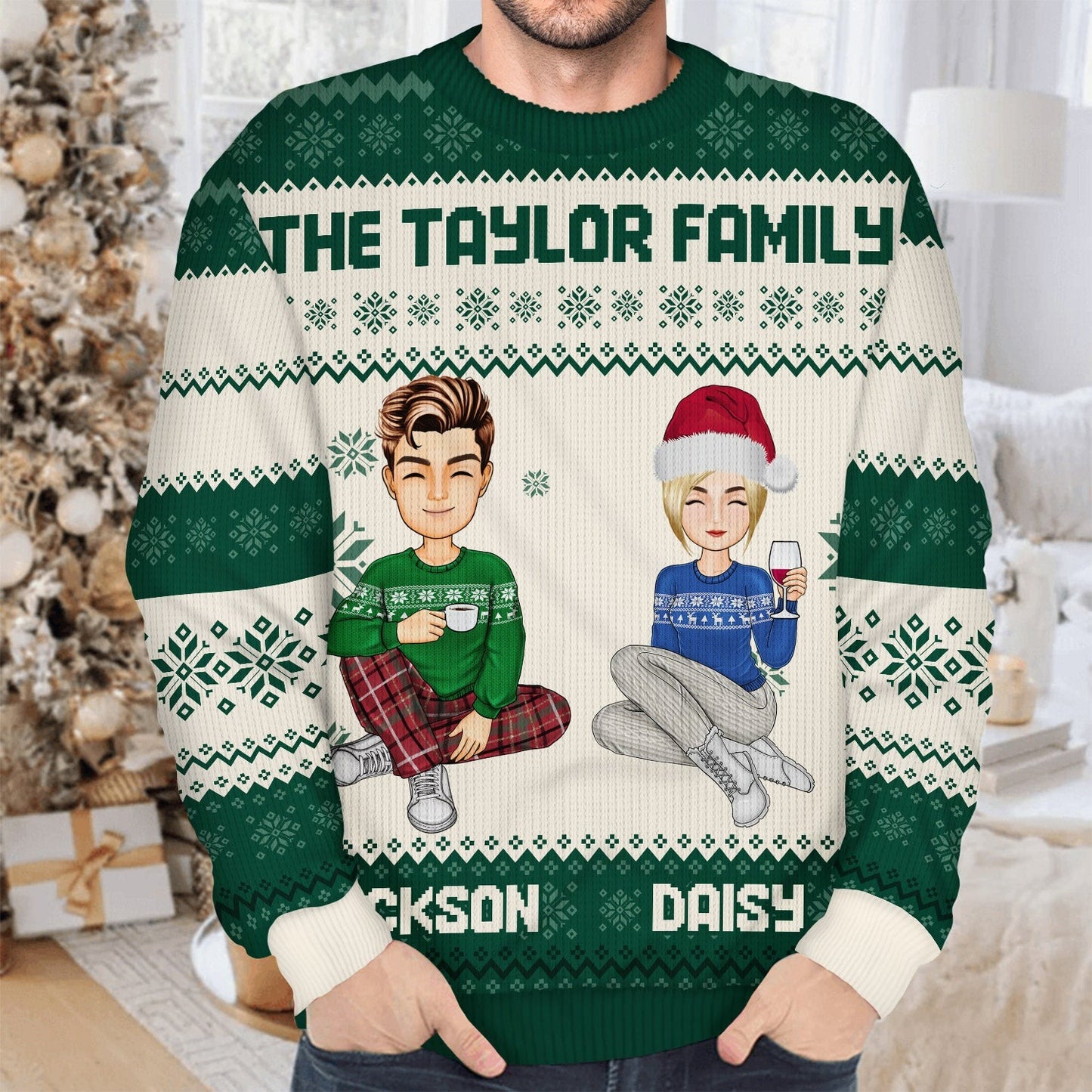 Cartoon Style - Christmas Gift For Family, Friends - Personalized Unisex Ugly Sweater