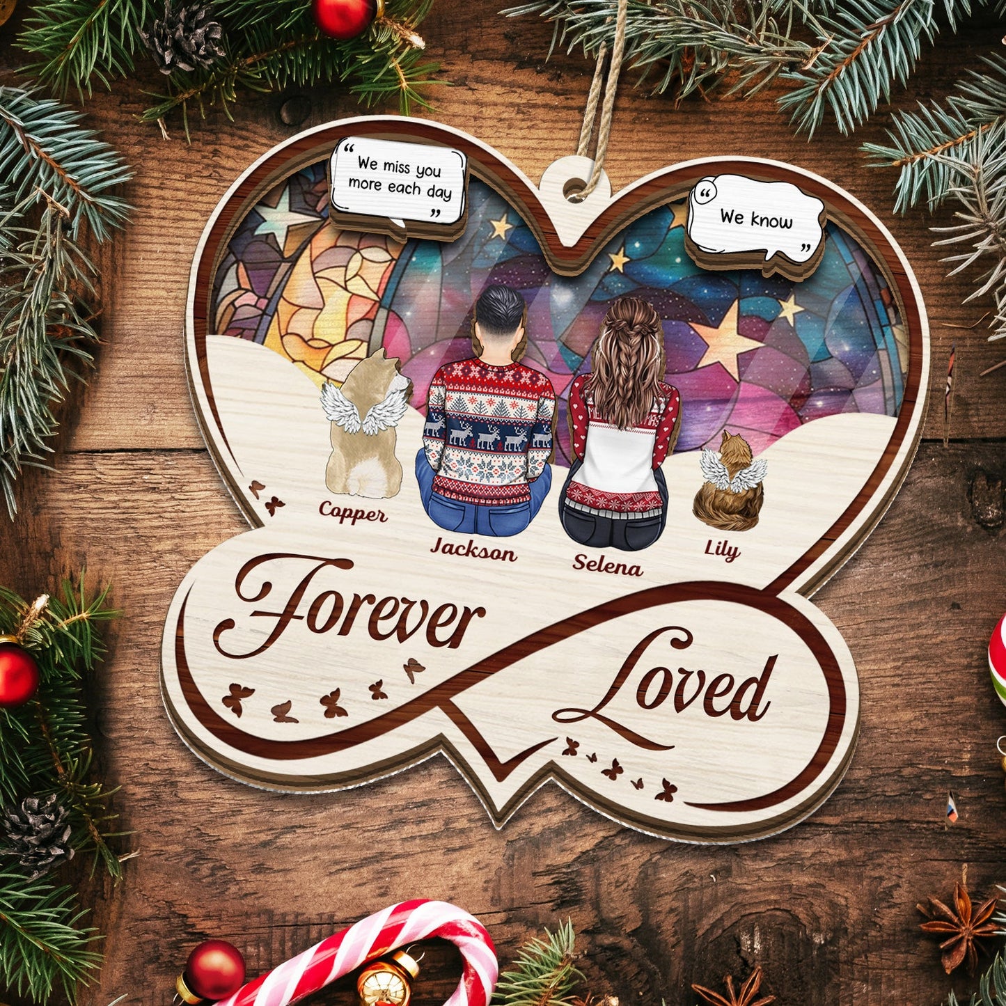 Forever Loved - Christmas Memorial Gift For Pet Lovers, Dog Mom, Dog Dad, Cat Mom, Cat Dad - Personalized Suncatcher Ornament