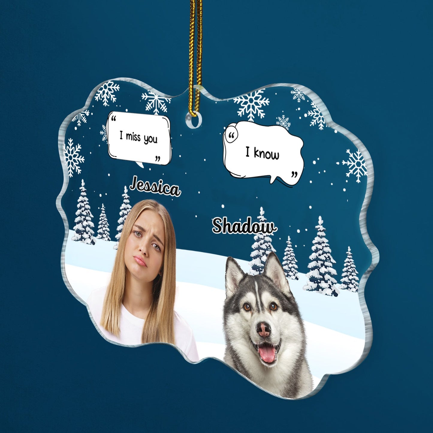 Custom Photo I Miss You - Christmas Memorial Gift For Pet Lovers, Dog Mom, Dog Dad, Cat Mom, Cat Dad - Personalized Medallion Acrylic Ornament