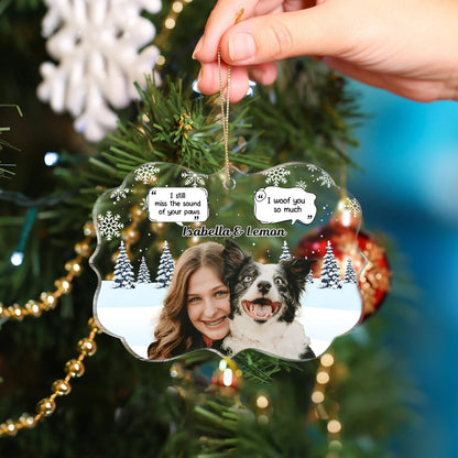 Custom Photo I Miss You - Christmas Memorial Gift For Pet Lovers, Dog Mom, Dog Dad, Cat Mom, Cat Dad - Personalized Medallion Acrylic Ornament