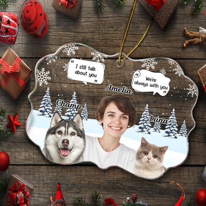 Custom Photo I Miss You - Christmas Memorial Gift For Pet Lovers, Dog Mom, Dog Dad, Cat Mom, Cat Dad - Personalized Medallion Acrylic Ornament