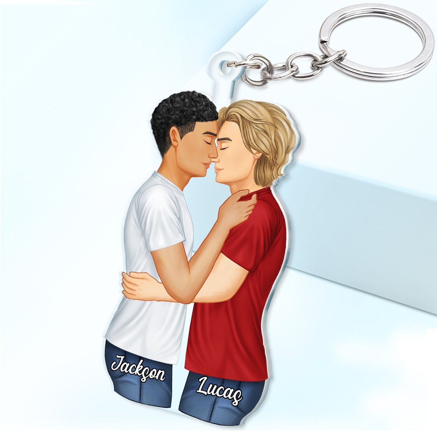 Couple Hug Kissing - Anniversary Gift For Couples - Personalized Cutout Acrylic Keychain