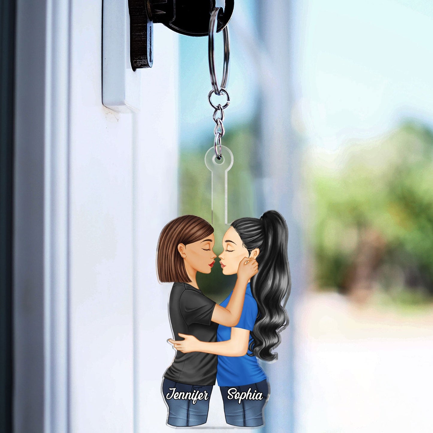 Couple Hug Kissing - Anniversary Gift For Couples - Personalized Cutout Acrylic Keychain