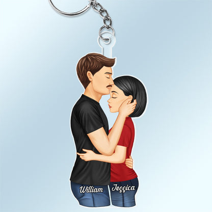 Couple Hug Kissing - Anniversary Gift For Couples - Personalized Cutout Acrylic Keychain