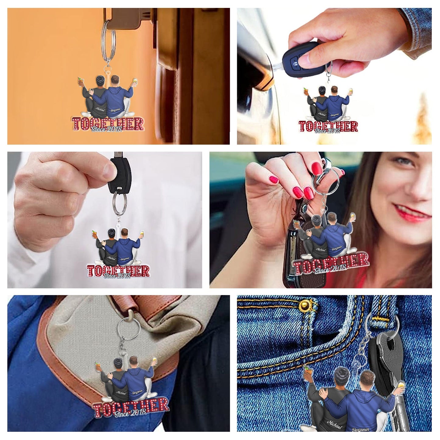 Couple Hugging Together Since - Anniversary Gift For Couples - Personalized Cutout Acrylic Keychain