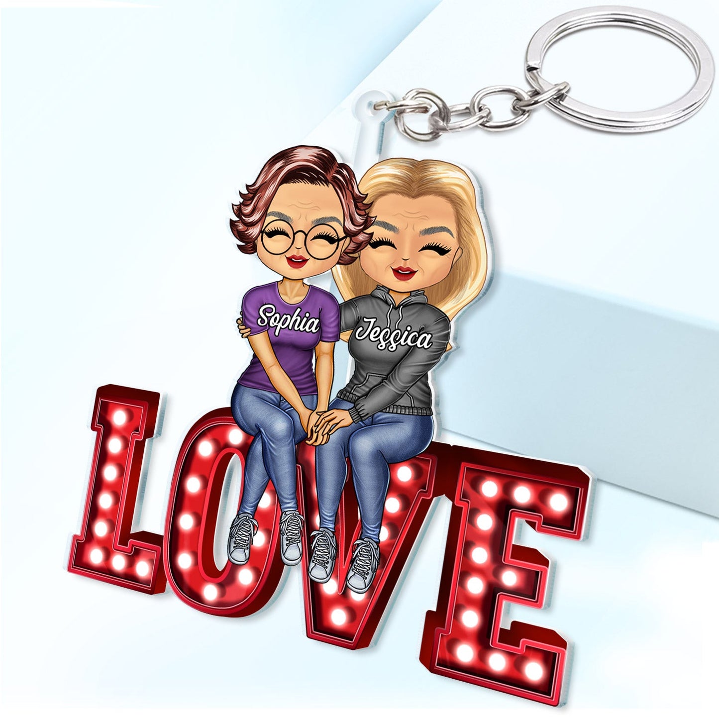 Chibi Couple Love Together - Anniversary Gift For Couples - Personalized Cutout Acrylic Keychain