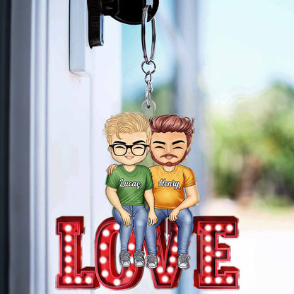 Chibi Couple Love Together - Anniversary Gift For Couples - Personalized Cutout Acrylic Keychain