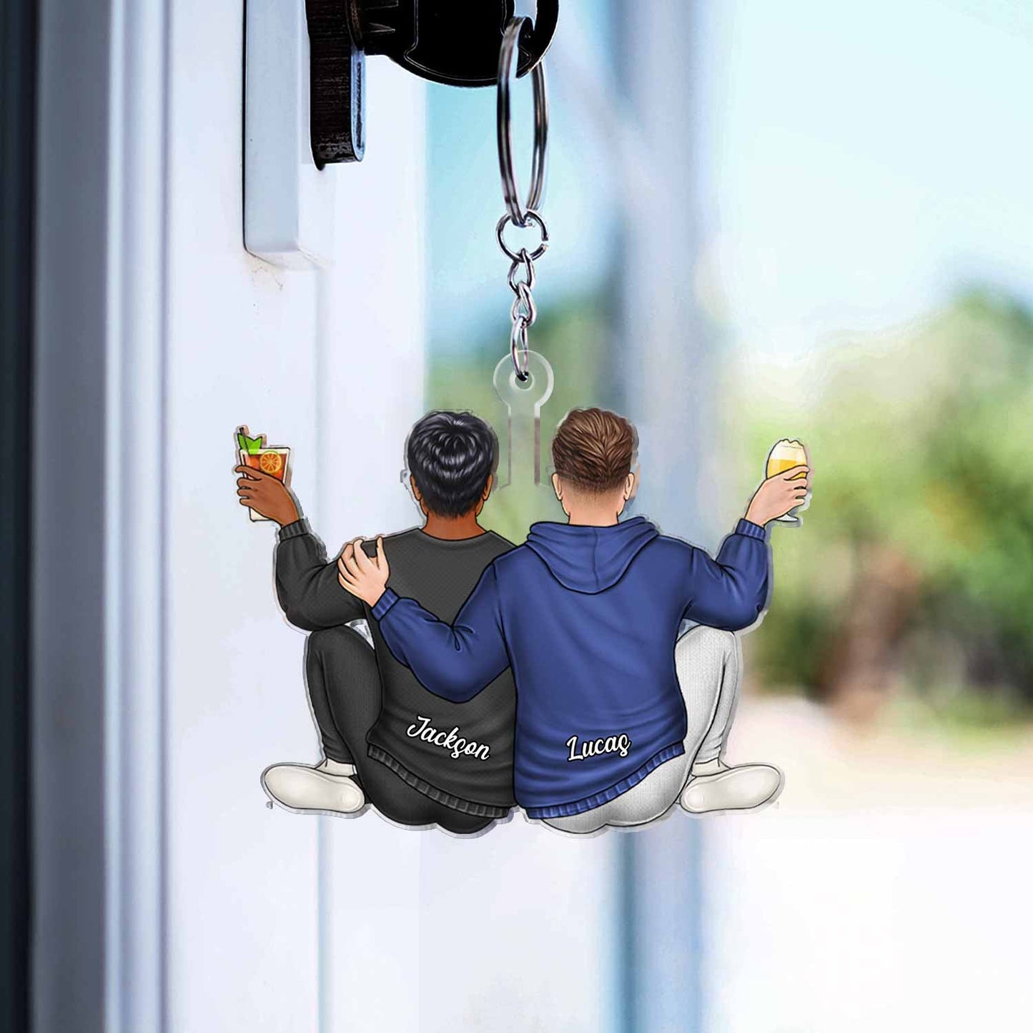 Couple Hugging - Anniversary Gift For Couples - Personalized Cutout Acrylic Keychain
