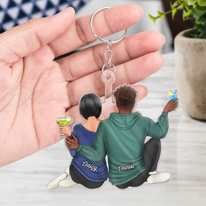Couple Hugging - Anniversary Gift For Couples - Personalized Cutout Acrylic Keychain