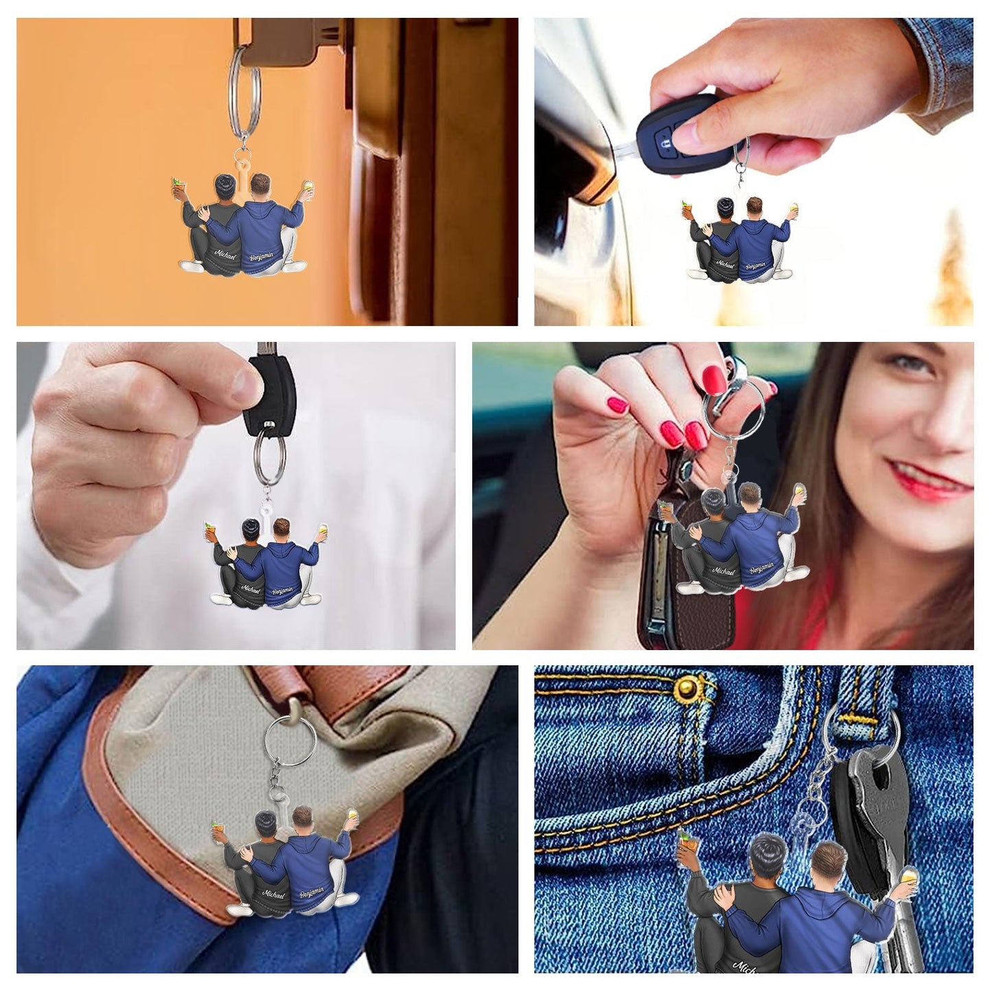 Couple Hugging - Anniversary Gift For Couples - Personalized Cutout Acrylic Keychain