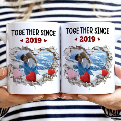 Custom Photo Together Since Stone Heart - Birthday, Anniversary Gift For Spouse, Husband, Wife, Couple - Personalized White Edge-to-Edge Mug