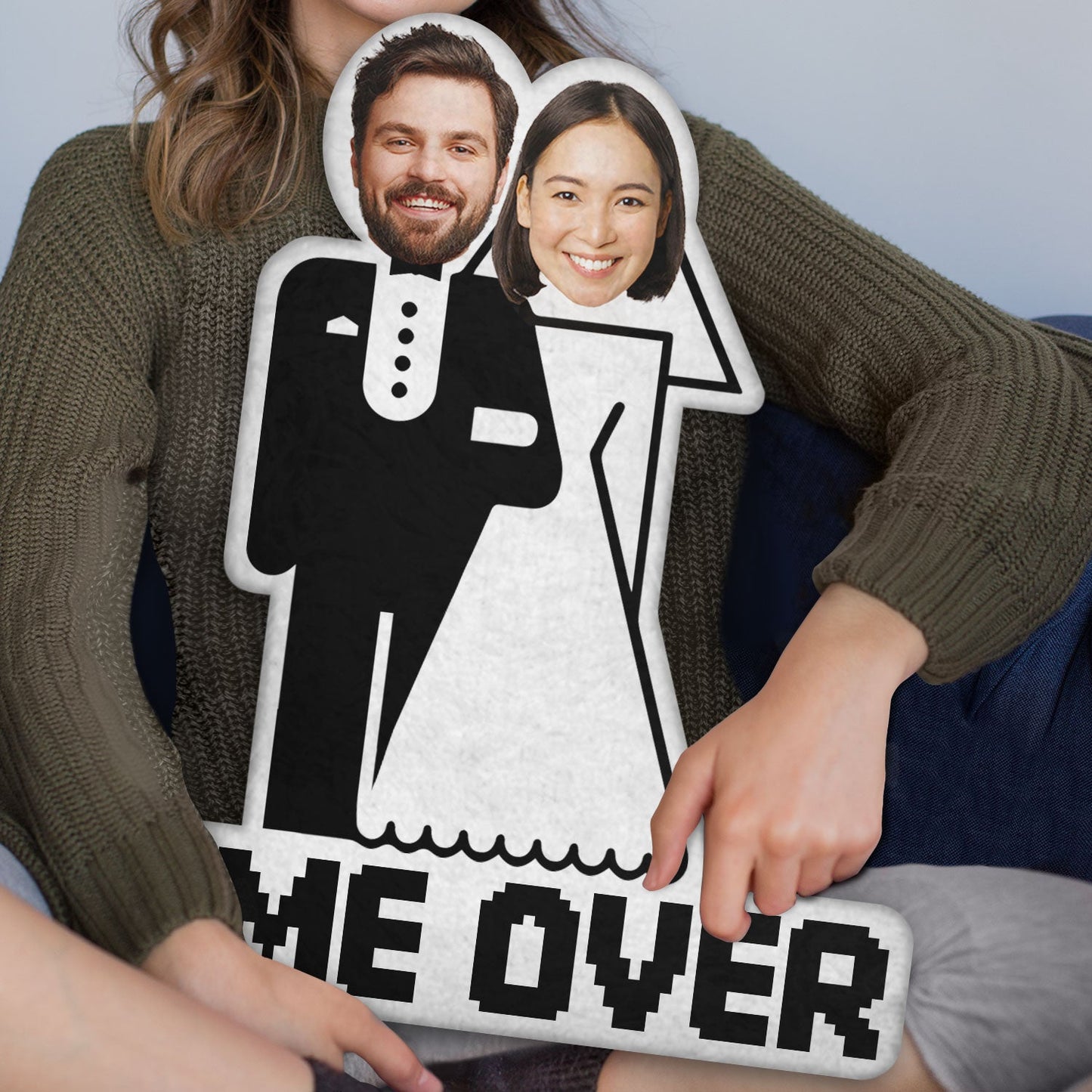 Custom Photo Funny Game Over Bride And Groom - Birthday, Anniversary Gift For Spouse, Husband, Wife, Couple - Personalized Custom Shaped Pillow
