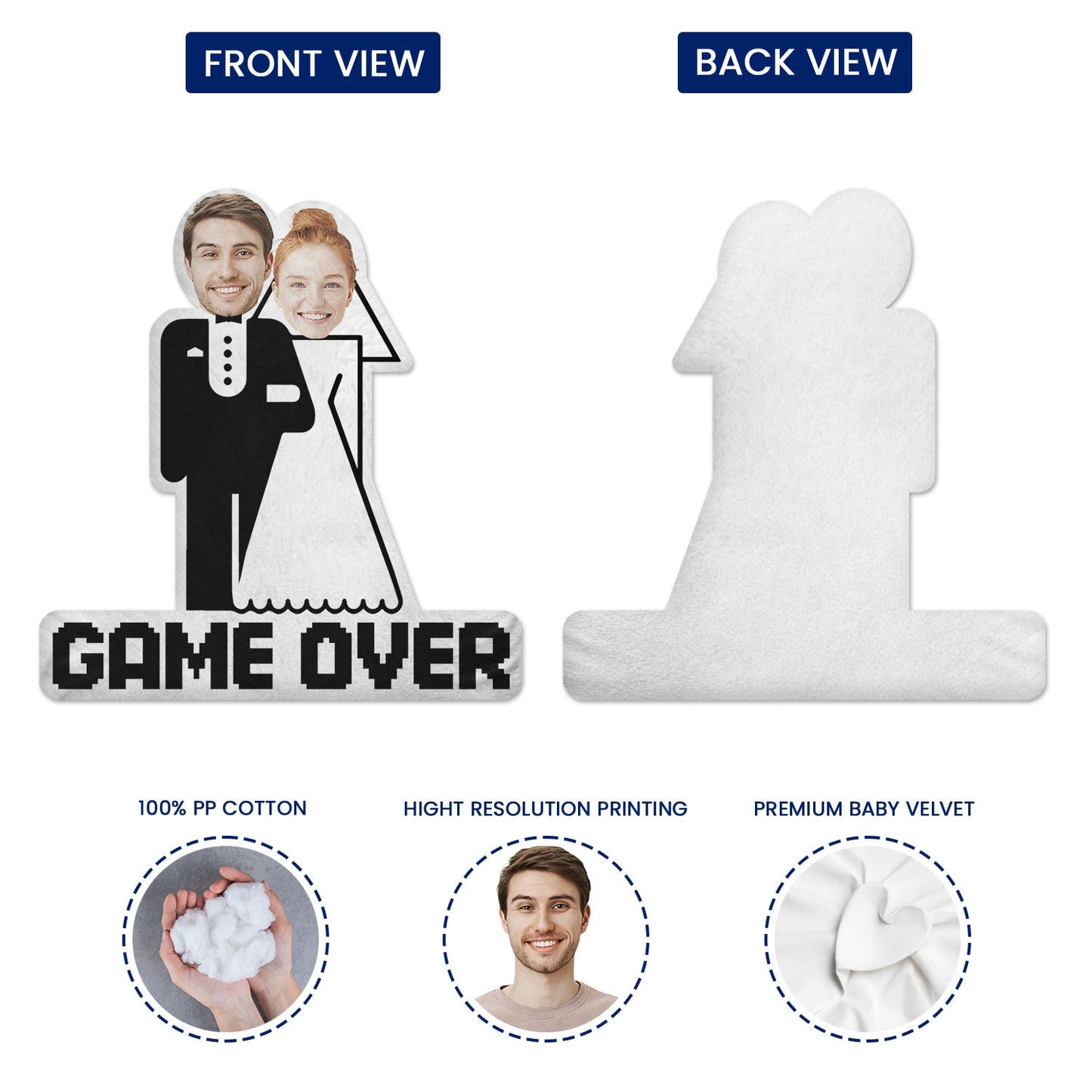 Custom Photo Funny Game Over Bride And Groom - Birthday, Anniversary Gift For Spouse, Husband, Wife, Couple - Personalized Custom Shaped Pillow