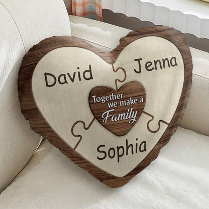 Together We Make A Family - Birthday, Holiday Gift For Parent, Couple, Grandparent - Personalized Heart Shaped Pillow