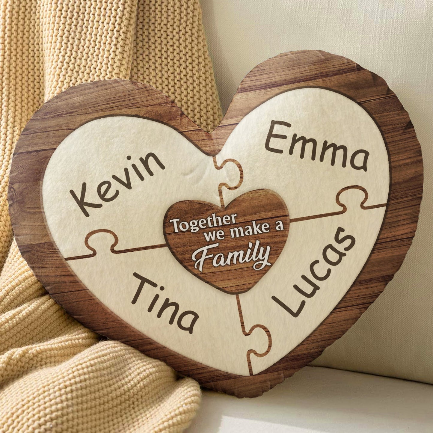 Together We Make A Family - Birthday, Holiday Gift For Parent, Couple, Grandparent - Personalized Heart Shaped Pillow