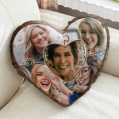 Custom Photo Puzzle Picture - Birthday, Holiday Gift For Parent, Couple, Grandparent - Personalized Heart Shaped Pillow