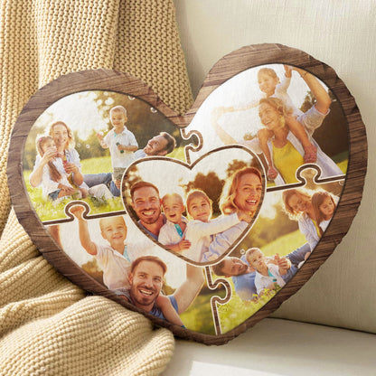 Custom Photo Puzzle Picture - Birthday, Holiday Gift For Parent, Couple, Grandparent - Personalized Heart Shaped Pillow