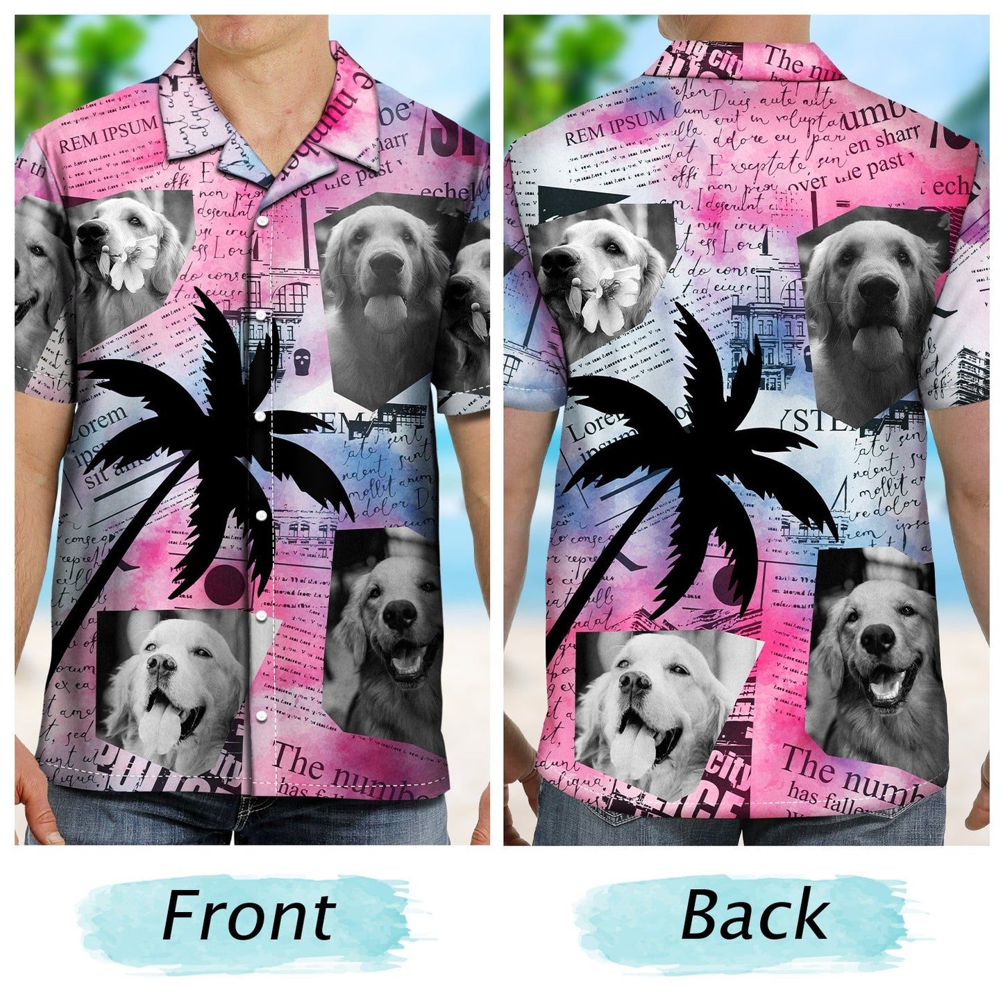 Custom Photo Newspaper Funny Family Pet Face - Gift For Men, Dog And Cat Lovers - Personalized Hawaiian Shirt