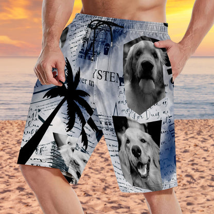 Custom Photo Newspaper Funny Family Pet Face - Gift For Men, Dog And Cat Lovers - Personalized Unisex Beach Shorts